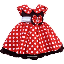 Vestido Minnie Vermelha Festa Infantil Luxo E Tiara Promoção