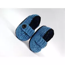 A239 Sapatinho De Croche Masculino Azul E Preto De Menino