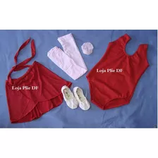 Kit Roupa Uniforme Figurino Ballet Vermelho Aula Infantil Df