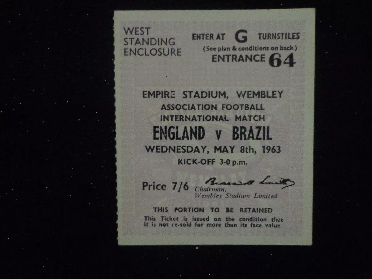 Ingresso International Match 1963 - England X Brazil