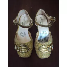 Hermosos Zapatos Niña Beba Dorados Casi Sin Uso Brillo 14 Cm