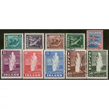 Islandia Serie Completa X 10 Sellos Pez, Géiser Años 1938-39