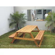 Mesa Con Banco Rustica De Jardin Tipo Camping P/6 Personas