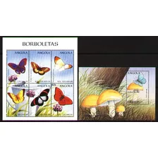 Angola 1998 - Mariposas Y Hongos - Hojita De 6 + Bloque