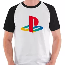 Camiseta Playstation Logo Camisa Blusa Jogo Game Raglan