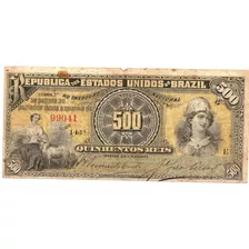 Brasil R-72b, 500 Réis, Autografada, Série 143, Mbc/sob Rara