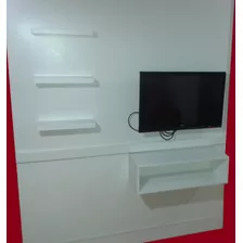 Placa Tv Con Estantes Flotantes - Laqueado En Poliuretano