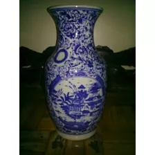 Vaso Oriental Porcelana Azul E Branco, Linda Paisagem
