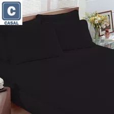 Lençol Com Elástico Casal Malha 100% Algodão Preto Branco