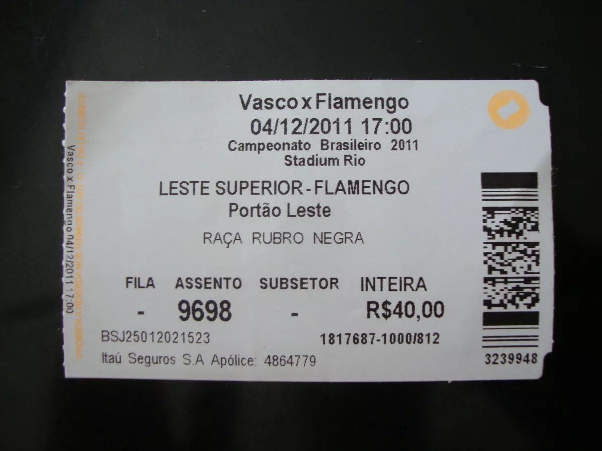 Ingresso Brasilero 2011 - Vasco X Flamengo - Vasco Vice