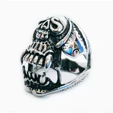 Anillo De Acero Calavera Con Colmillos Us 8 Y 10 Skpalace