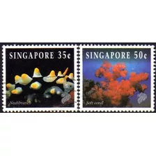 Singapur Serie X 2 Sellos Usados Flores De Coral Año 1993