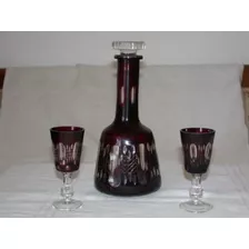 Hermoso Botellón De Vidrio Cristal Con 2 Copas