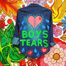 Camisa Jean Azul Boys Tears Corazon Pintada Mano