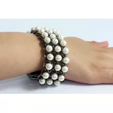 Pulsera Fiesta Gris Oxford Cadenas Perlas Sinteticas Pc102