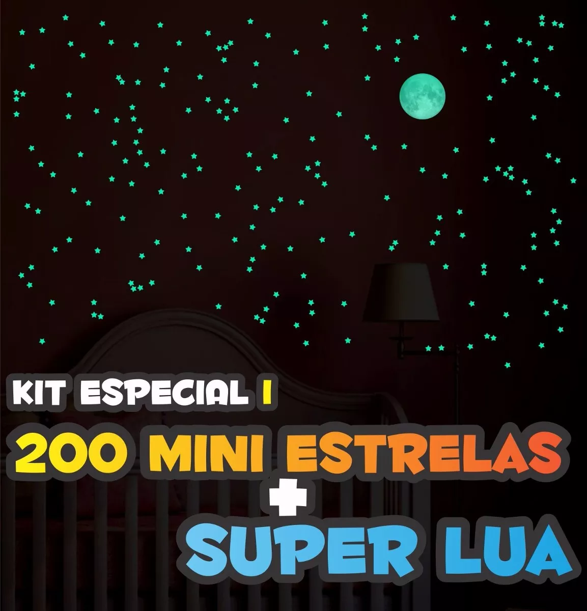 Kit 200 Mini Estrelas + Super Lua - Adesivos Que Brilham