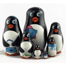 Los Pinguinos Munecas Rusas Matrioska De Madera Set De 7pc
