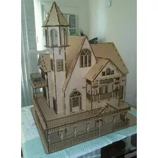 Casa De Bonecas Com Torre Mdf Cortado A Laser