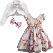 Vestido Festa Infantil Floral Princesa Luxo E Tiara E Bolero