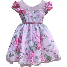 Vestido Festa Infantil Luxo Princesa Floral Com Tiara 4-16