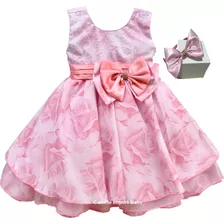 Vestido Infantil Festa Infantil Luxo Rosa Floral Com Tiara