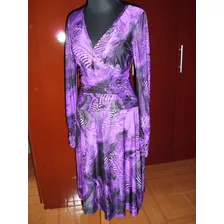 Vestido De Seda Fría, Cintura Y Puños Drapeados. Talle M.