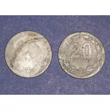 2 Monedas Argentina 20 Centavos Antiguas 1906 1907 América