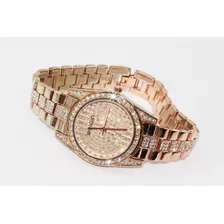 Reloj Weiqin Original Dorado Incrustaciones Zirconias R137