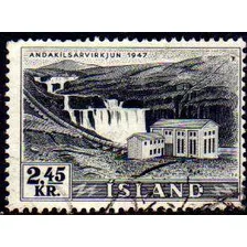 Islandia Sello Usado Usina Hidroeléctrica X 2,45kr. Año 1956