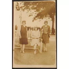 Foto Postal 1928 3 Mujeres Parque Moda Retro Art Noveau