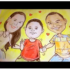 Caricaturas De Famílias, Feitas A Mão (aquarela) - Novo