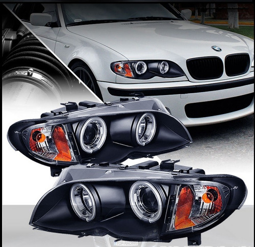 Bmw 320 325 330 2002 - 2005 Juego Faros Ojo De Angel Negros Foto 2