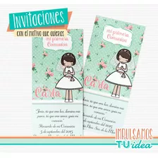 Comunión Nena - Estampita Para Imprimir Nenita Con Pollerita