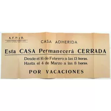 Cerrado Por Vacaciones Cartel Ferreterias Bazares 1949 (c)