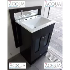 Vanitory Laqueado De 50 Cm Con Mesada Marmolina Blanca - Con Patas Y Cajon - Lomas De Zamora - Estilo Acqua Baños Y Coci