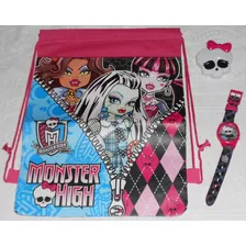 Monster High 3 Itens Bolsa Mochila Rádio E Relógio De Pulso