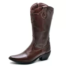 Bota Moda Country Coturno Montaria Hipismo Feminina Couro