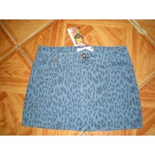 Falda Jeans Animal Print Azul T.16 Nueva