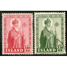 Islandia 2 Sellos Usados 400° Obispo Jon Arason Año 1950