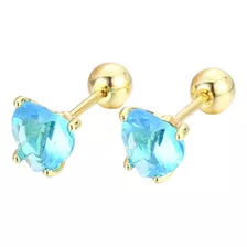 Aretes Broqueles Corazón Swarovski Oro 14k Lam Bolita Niña