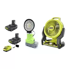 Combo Ventilador Ryobi Y Linterna + 2 Baterías + Cargador 