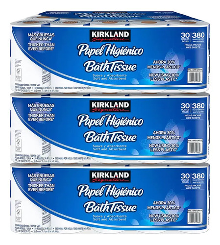 3 Pack Papel Higiénico Kirkland 90 Pzs Doble Hoja Ctc