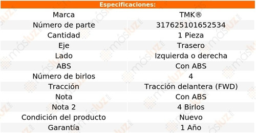 1- Maza Trasera Izq/der Con Abs Mystique L4 2.0l 95 Tmk Foto 2