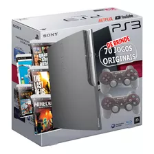 Ps3 Console Slim + 2 Controles + Jogos Gta Minecraft Fifa 