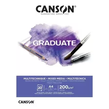 Bloque Multitécnico Canson Graduate A4, 200 G, 20 Hojas, Color Blanco