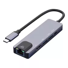 Hub Adaptador Usb Tipo C 5 En 1 Hdmi 4k 60hz, Rj45 Lan, Usb