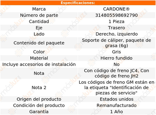 (1) Soporte Caliper Tras Izq/der Silverado 1500c 07 Cardone Foto 6