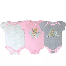 Kit C/ 3 Body Manga Curta Estampa Bambi Disney Baby Infantil