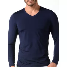 Camiseta Cuello V Manga Larga Microfibra (4137)