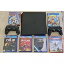 Console Playstation 4 Slim 1tb - Sony Cor Preto - 2 Controles Originais + 6 Jogos